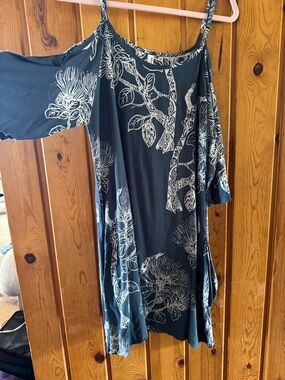 Floral Cold-Shoulder Camisole Dress in Teal and White